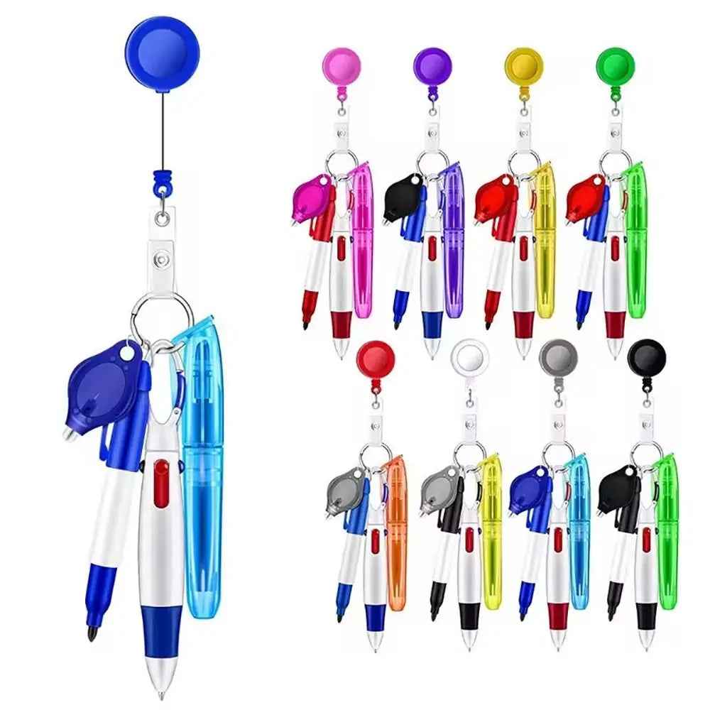 Portable Nurse Pen Pack Set Nurse Badge Clip Tip Highlighter  Permanent Marker Pen Retractable ID Badge Reels Ball Pen