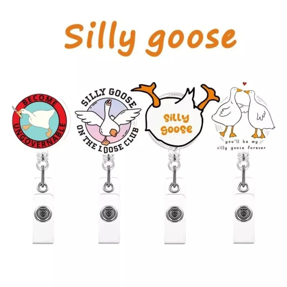 Portable Acrylic Anti Lost Goose Pattern Badge Holder Business Card Badge Reel Clip Doctor Business Card Accessories