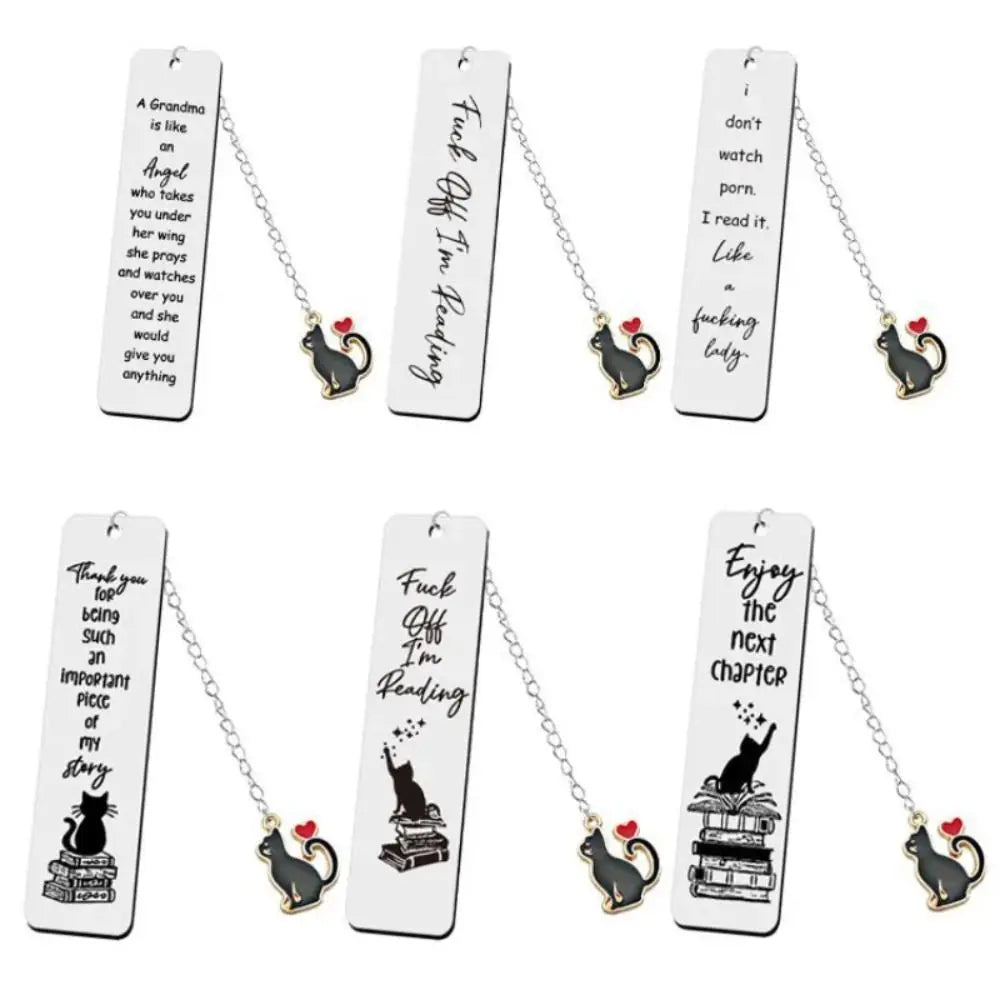 New Cartoon Stainless Steel Letter Bookmarks Long Chain Cat Pendant Book Clips Student Stationery School Office Supplies