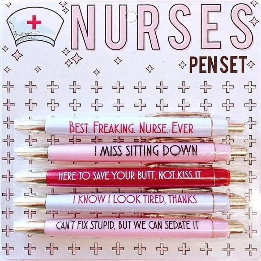 5Pcs Black Ink Ballpoint Pen Valentine's Day Funny Nurse Pen Set Nursing Pens Writing Tools Office School Supplies