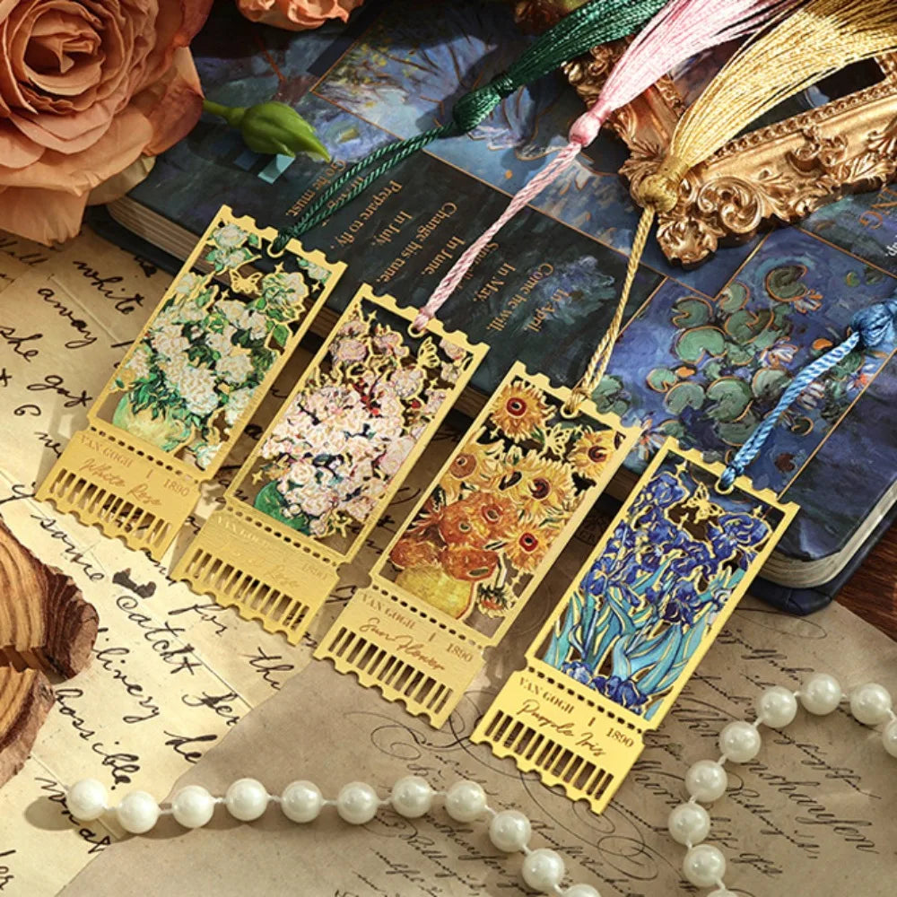 Metal Bookmark Tassels Oil Painting Style Floral Painting Bookmark Stationery Book Clip Office Schoo; Supplies