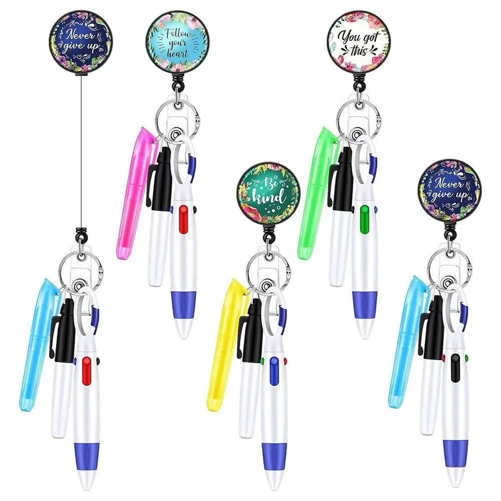 Nurse Pen Pack Nurse Badge Set Retractable ID Badge Reels Clips Highlighter Pen With Keychain Writing Tools Office School Supply