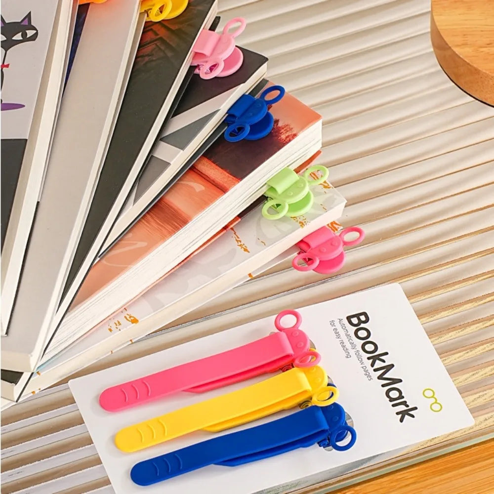 Creative Silicone Bookmark Clip Automatically Follows with Pen Holder Notebook Page Divider Cute Elephant Book Marks for School