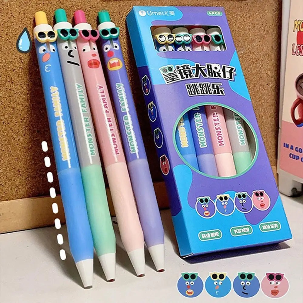 4PCS 0.5mm Gel Pen Portable Cartoon Black Ink Pens Plastic Signature Pen Writing Marker Pen School Office Stationery