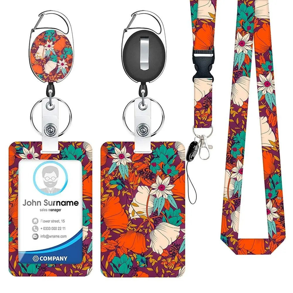 Butterfly ID Badge Holder with Lanyard Retractable Badge Reel Belt Keychain Lanyards Clip on Badge Extender Vertical ID Sleeve