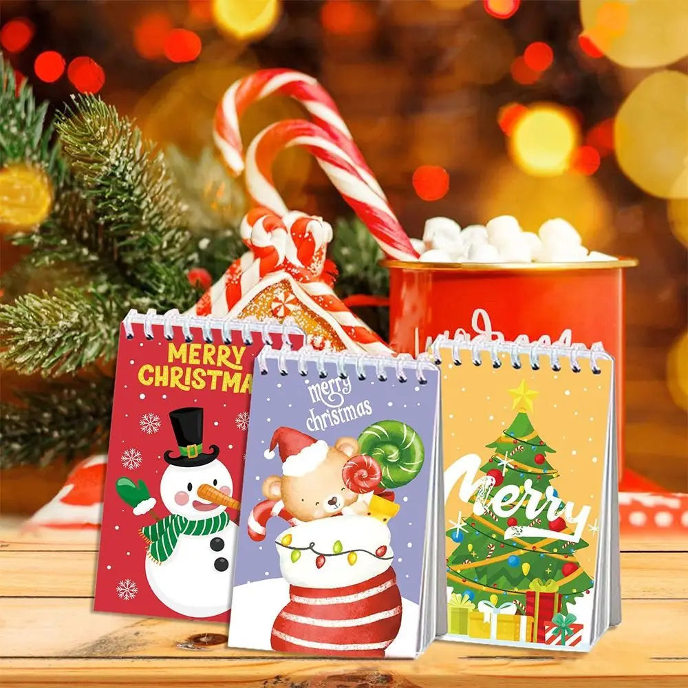 8PCS/Set Creative Paper Christmas Notebook Portable Vertical Flip Xmas Notepads Blank Inner Pages Loose leaf Notebook Xmas