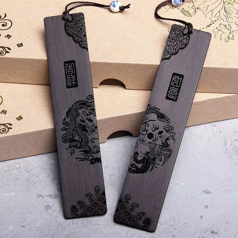 High Quality Chinese Style Bookmark Sandalwood Carving Wooden Book Mark Book Clip Supplies Students Teachers Gifts Reading Tools