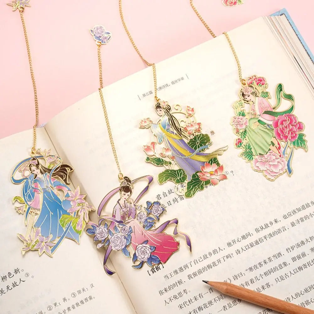 High Quality Metal Bookmarks Hollow with Tassel Pendant Book Clip Flower Fairy Pagination Mark School Stationery Office Supplies